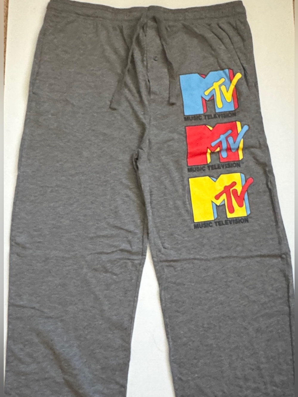 MTV Men's Gray Logo Lounge Pants - Gray with Color Block MTV Prints Size Large